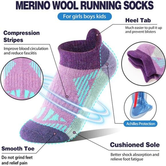 6 Pairs Kids Merino Wool Ankle Socks Thermal Thick No Show Socks - Picture 3 of 7